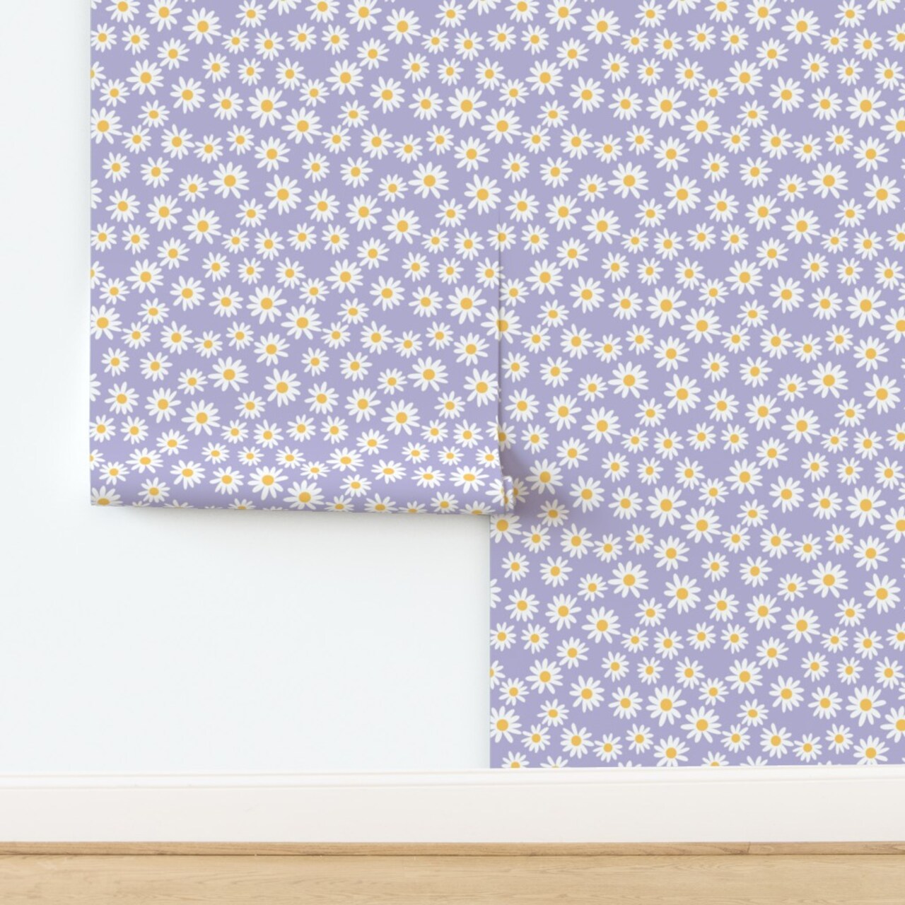 Floral Daisies Mini Dollhouse Flowers 90S Y2K Purple Lilac Spring Custom Removable Wallpaper by Spoonflower Peel & Stick Wallpaper 2FT Wide
